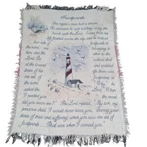 Footprints in the Sand Tapestry Throw Blanket Fringe Hem Wall Art 62x44